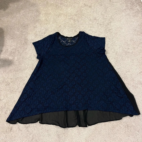 Lane Bryant Crew Neck Sheet Yoke Lace Blouse - Picture 1 of 7